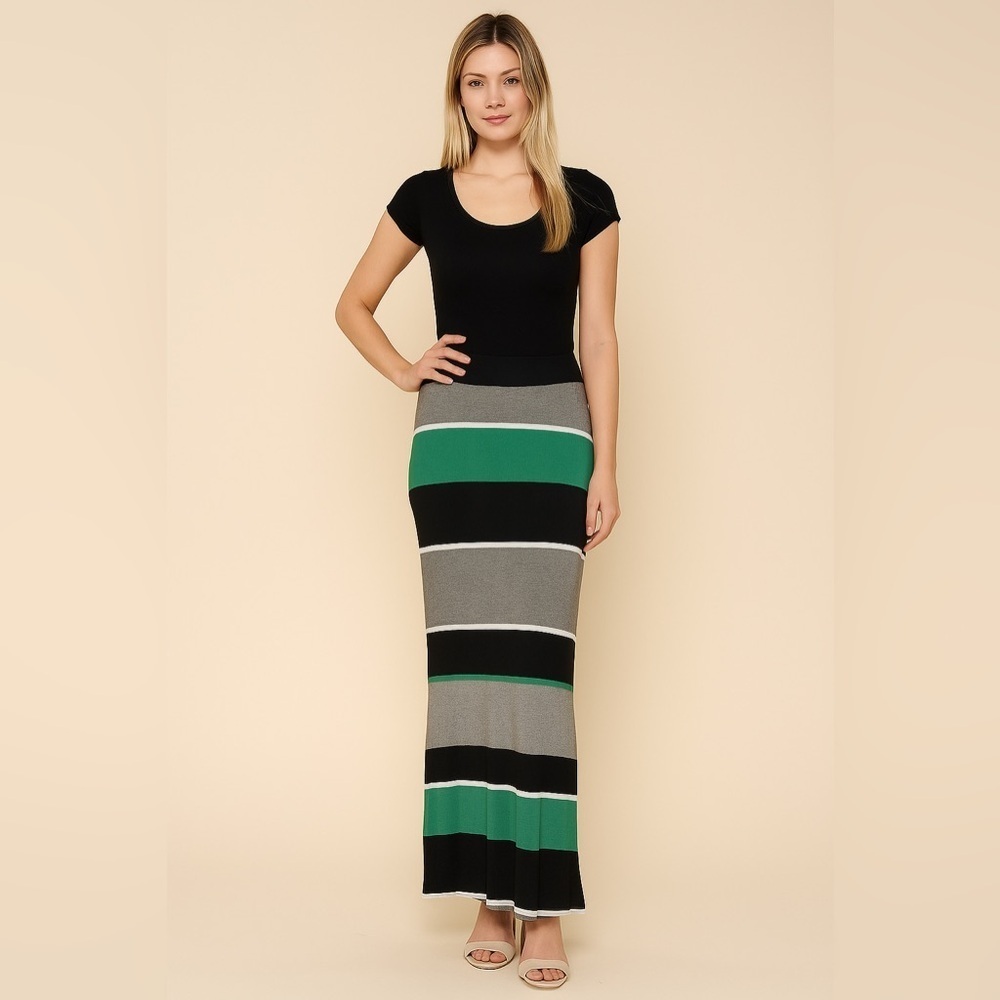 Merona Maxi Skirt Large Black Green Nautical Preppy